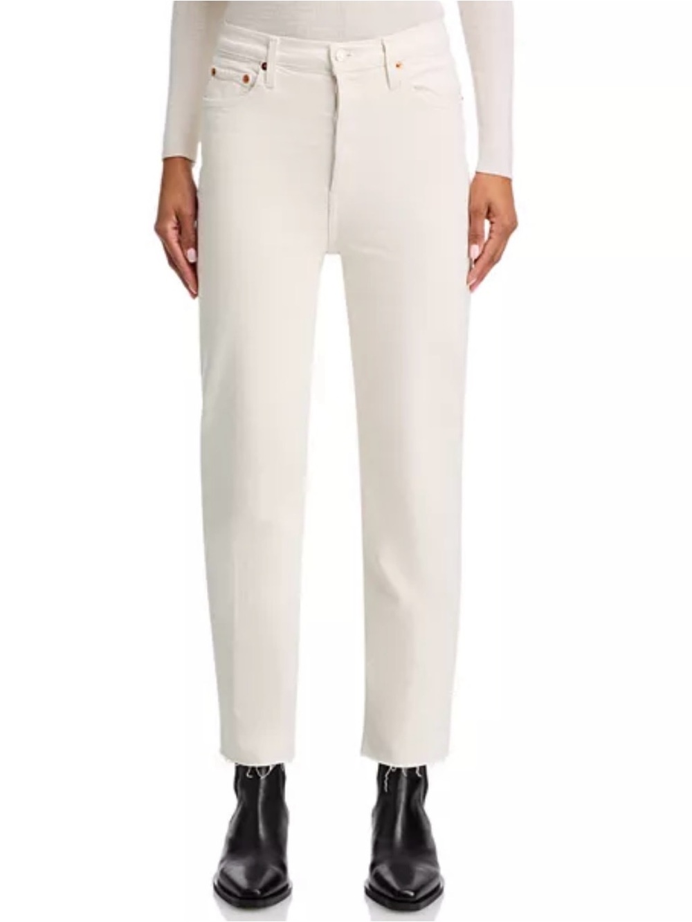 RE/DONE 70s Stove Pipe High Rise Straight Ankle Jeans in Vintage White Size 25